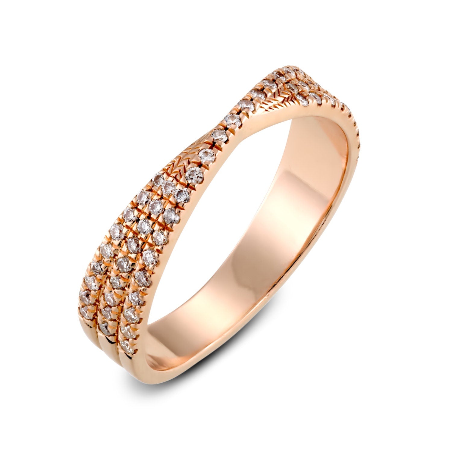 Crossover pave diamond ring