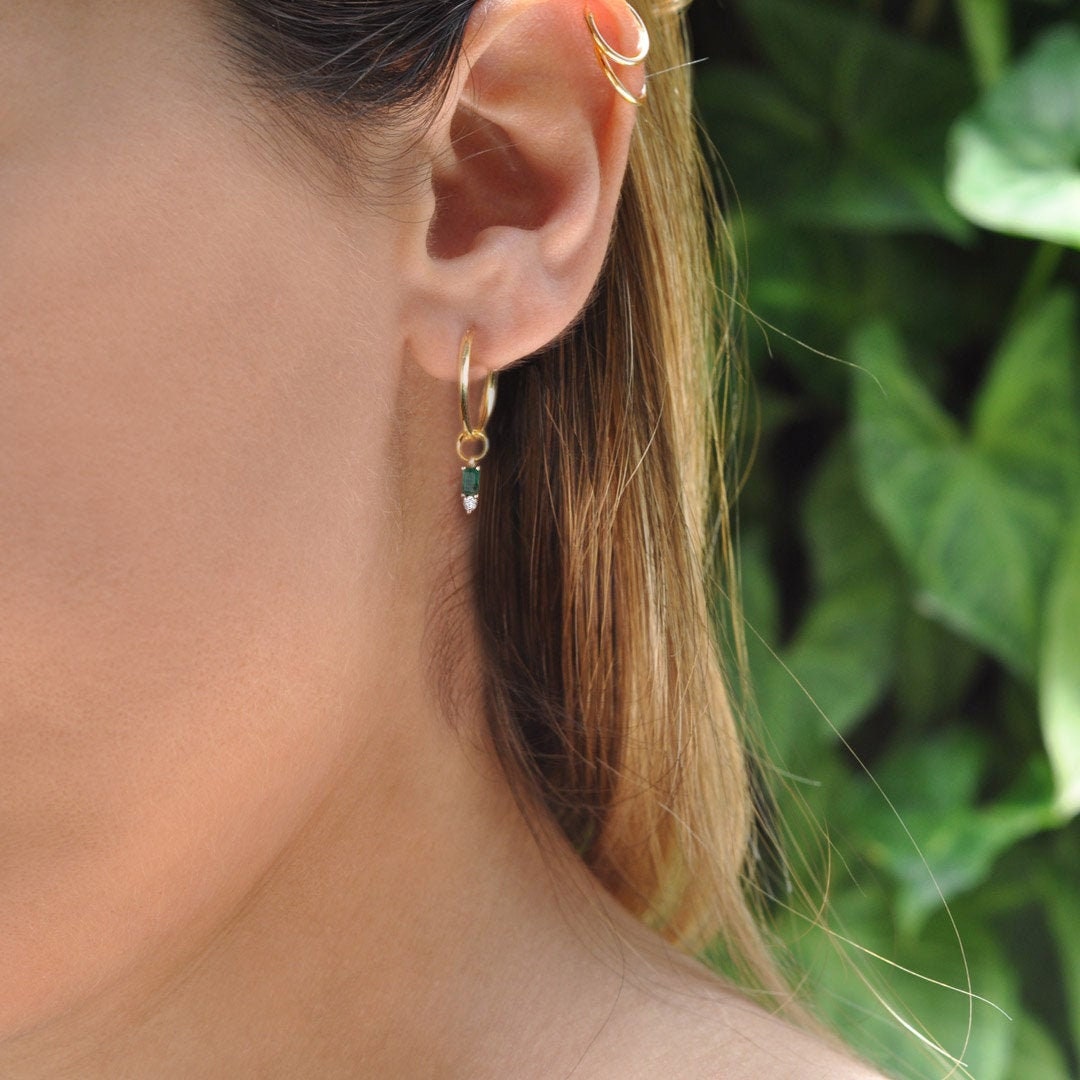 Natural Emerald hoop earrings