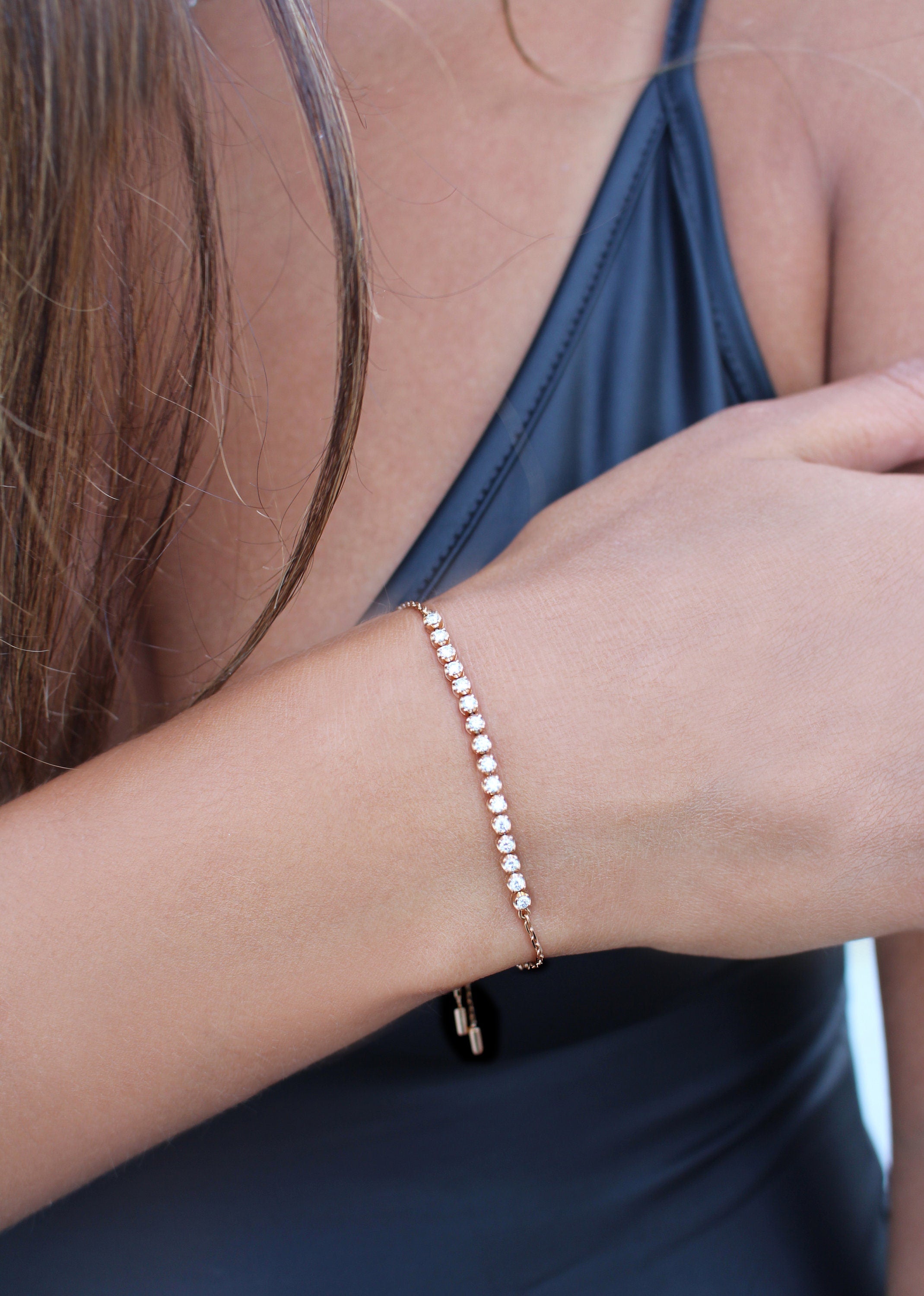 Tennis diamond 14K rose gold bracelet