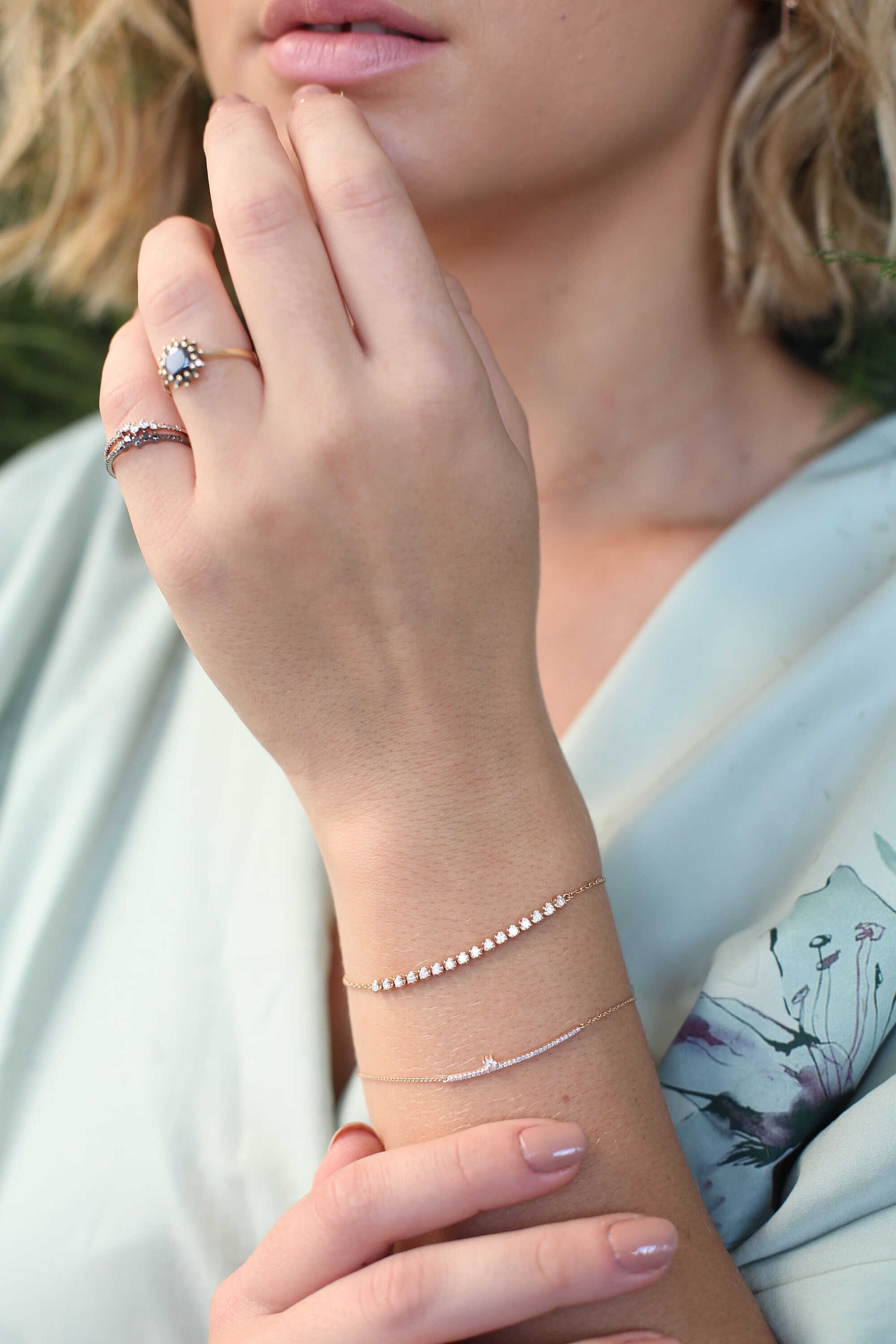 Tennis diamond single row bracelet