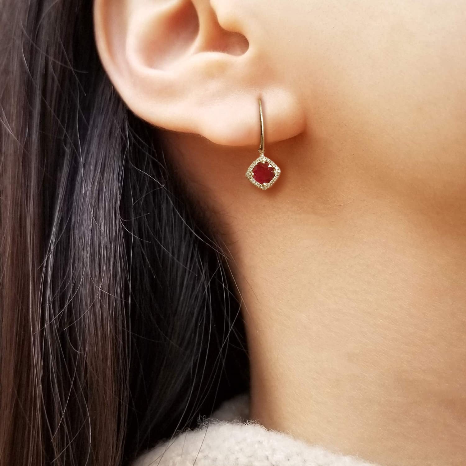 Ruby halo diamond earrings