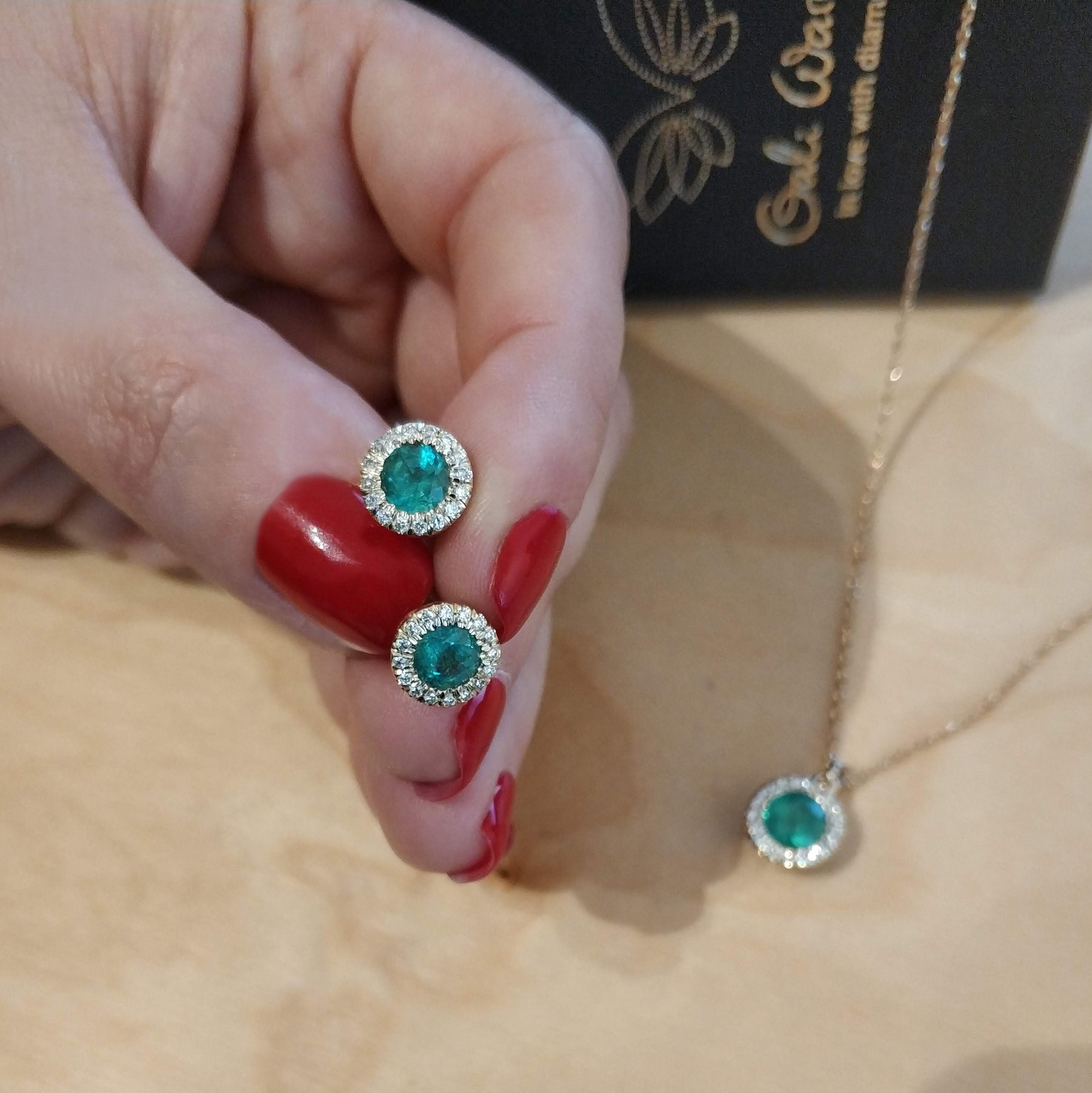 Emerald halo yellow gold studs