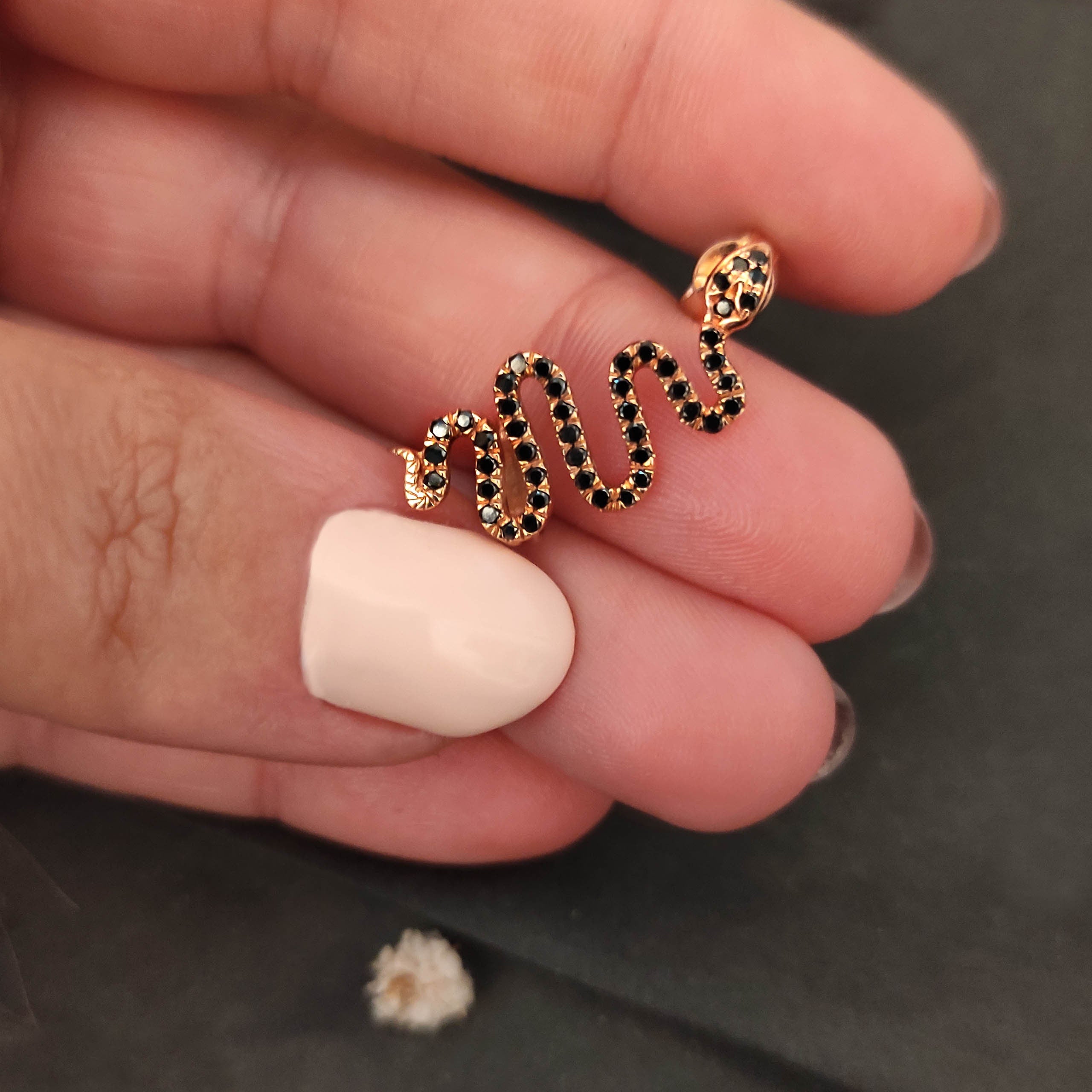 14K rose gold snake ear climber single earring