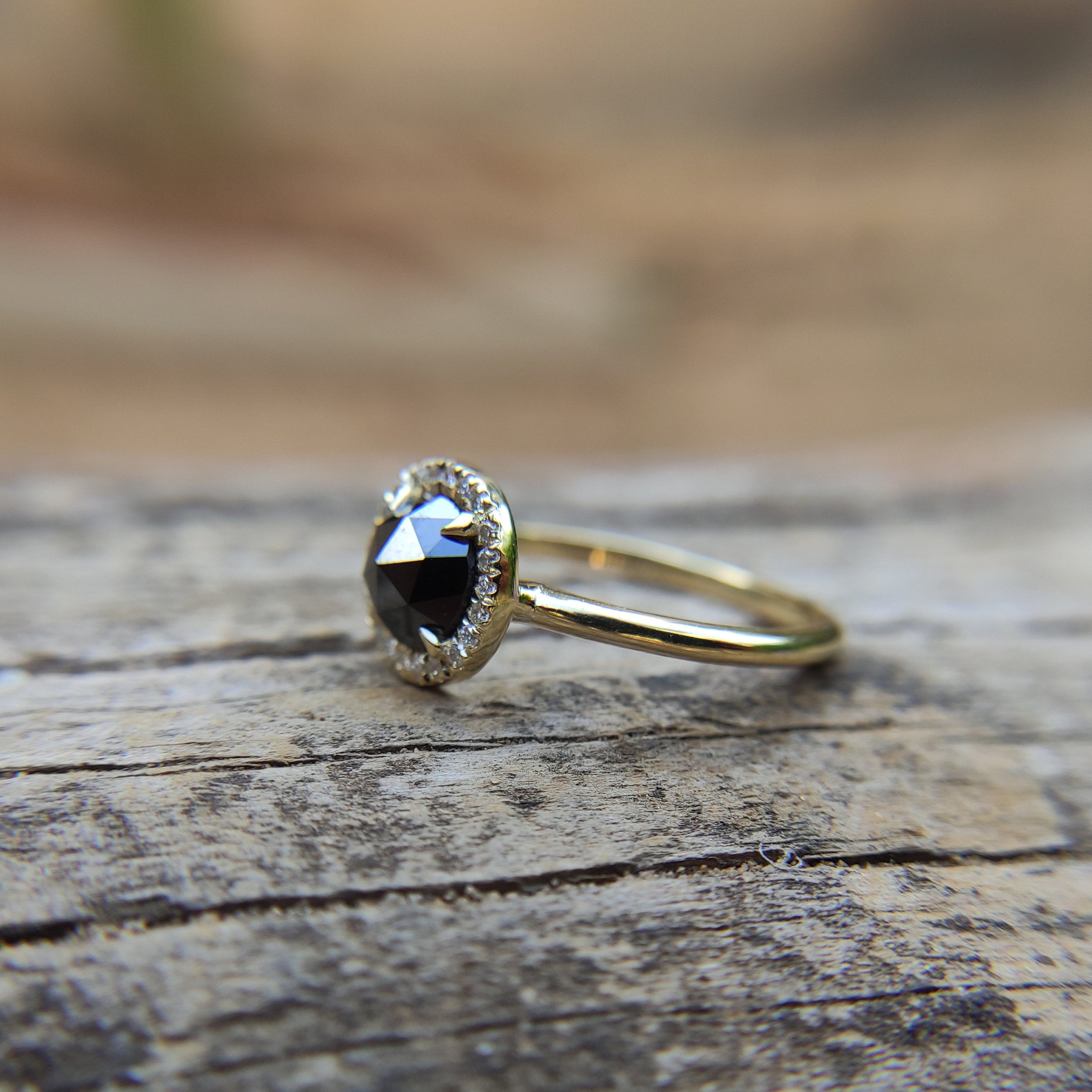 Black rose cut diamond ring