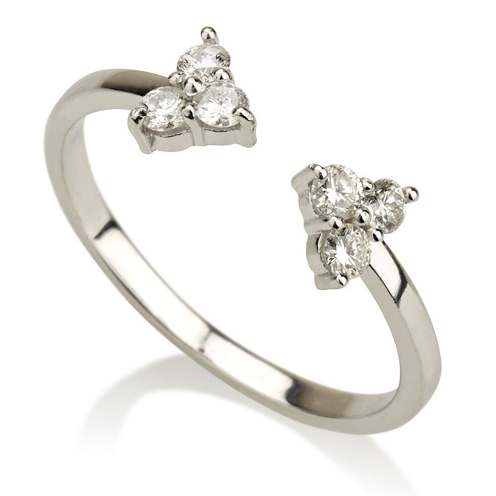 Open cuff three stone diamond ring