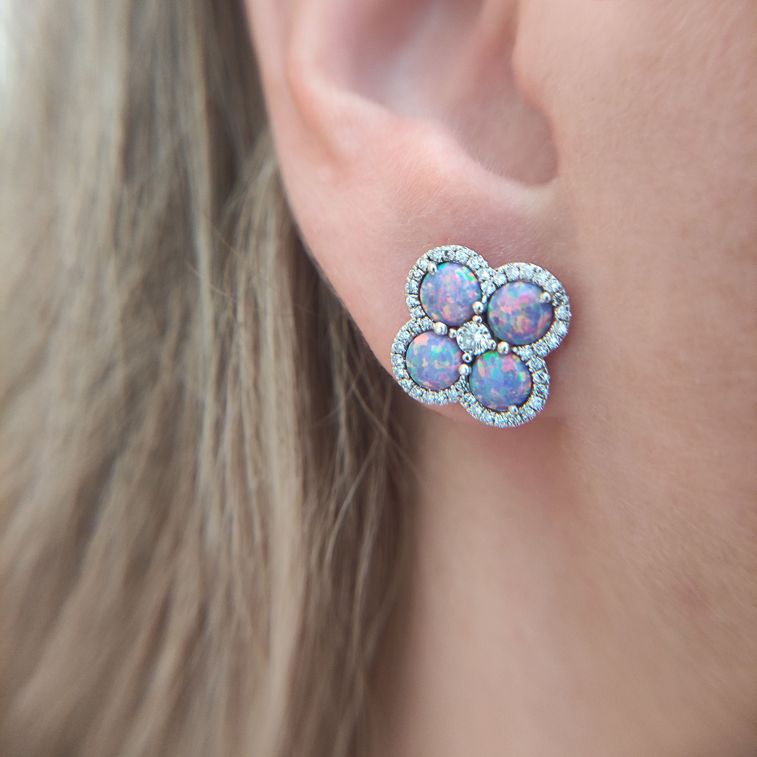 4mm Lavender purple opal earrings