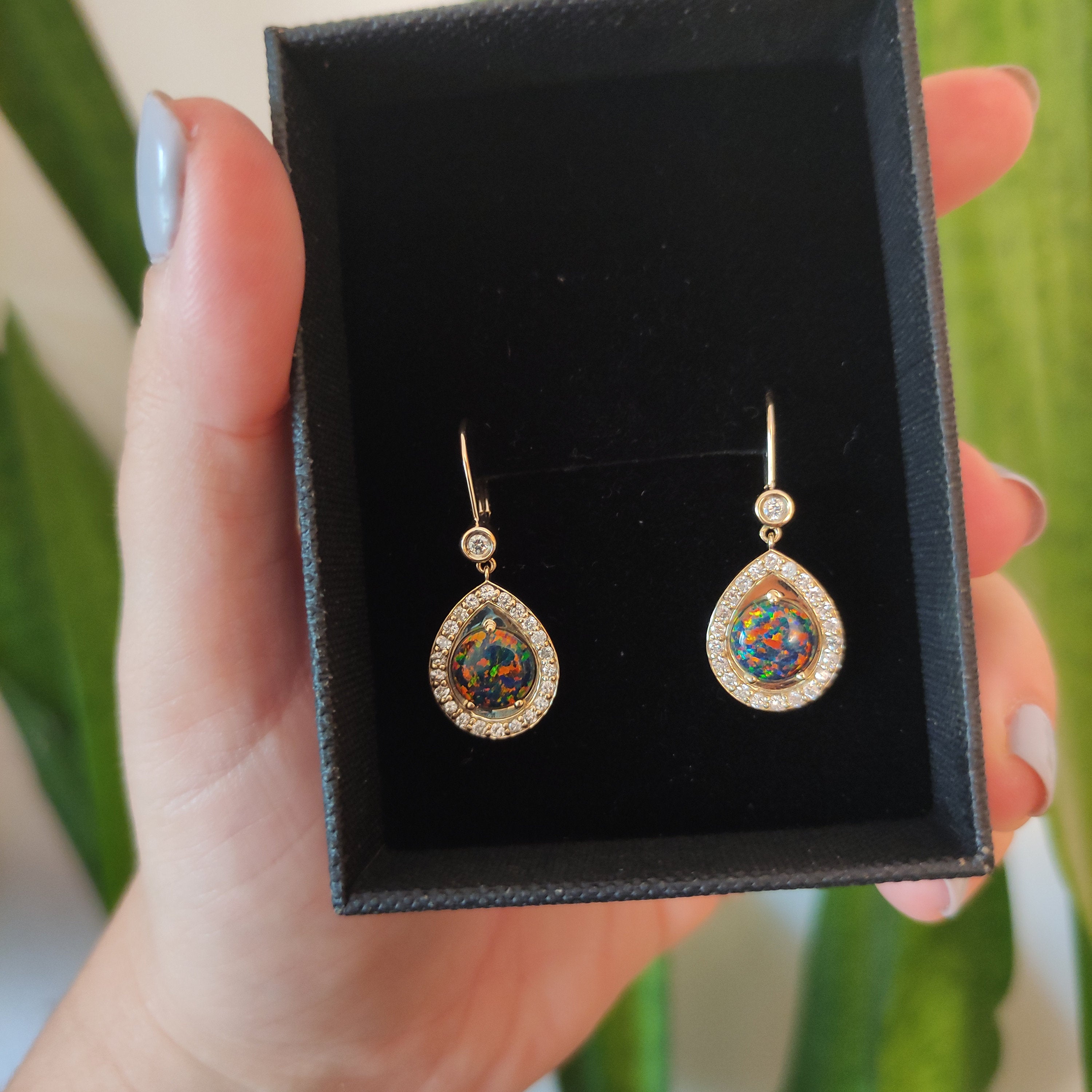 Black opal earrings