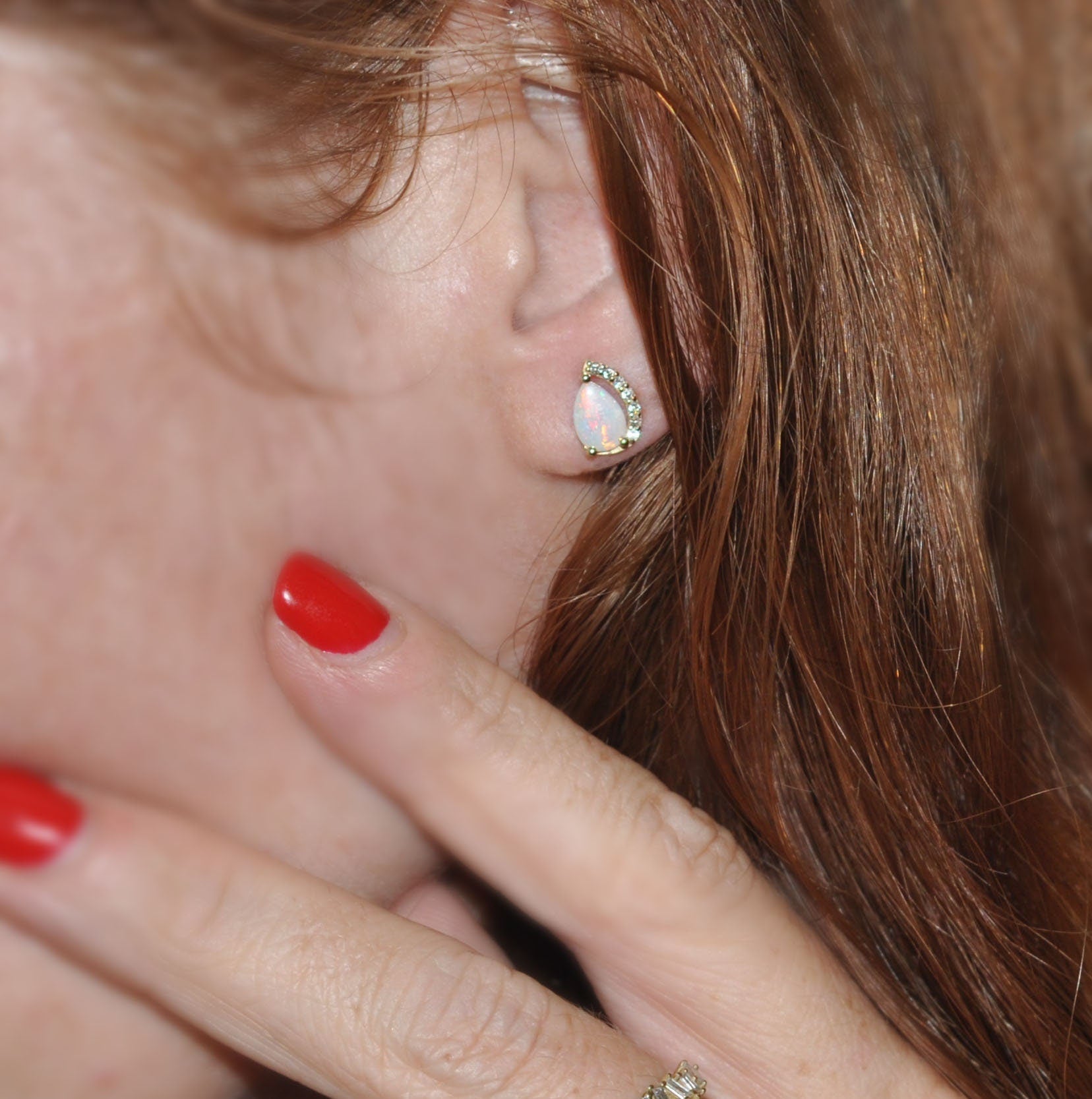 Opal push back gold earrings