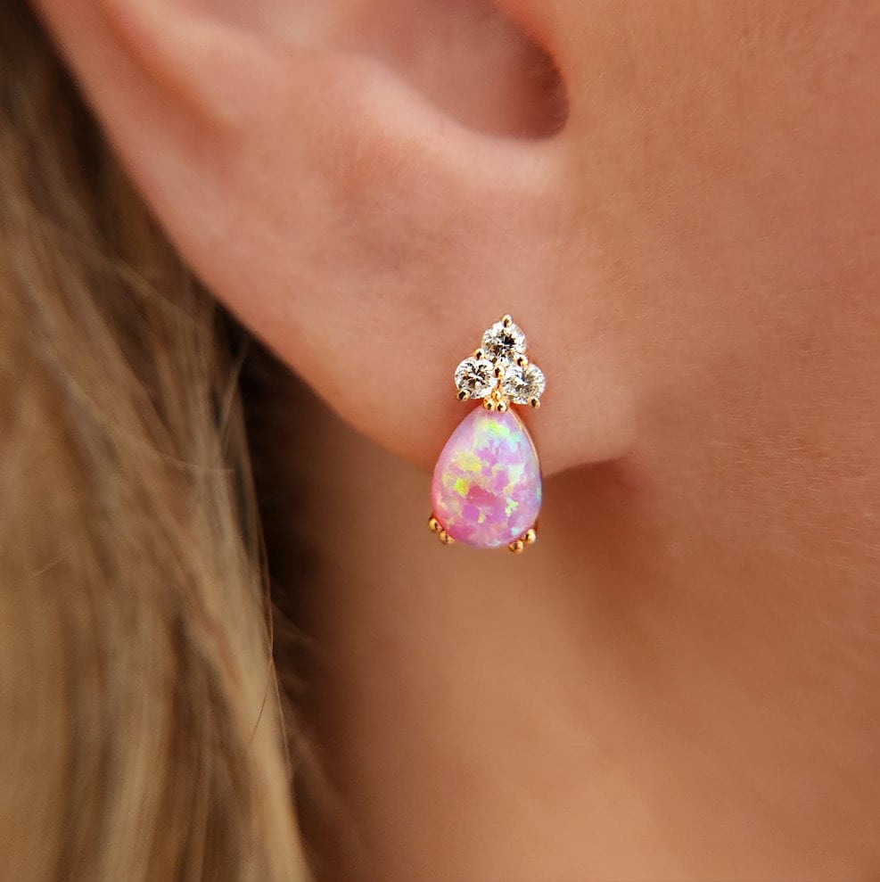 Pink opal trio earrings
