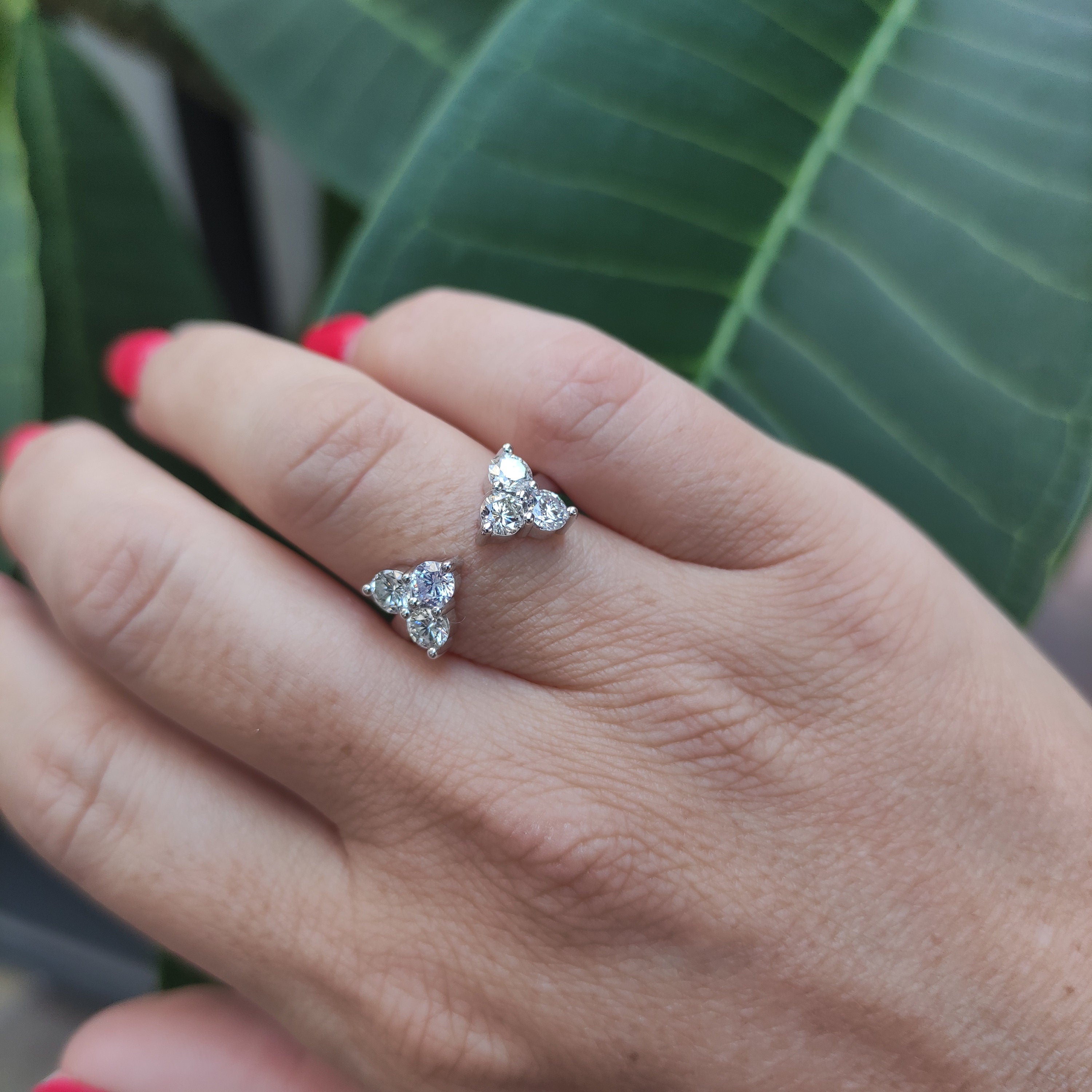 Open cuff 3 stone diamond ring