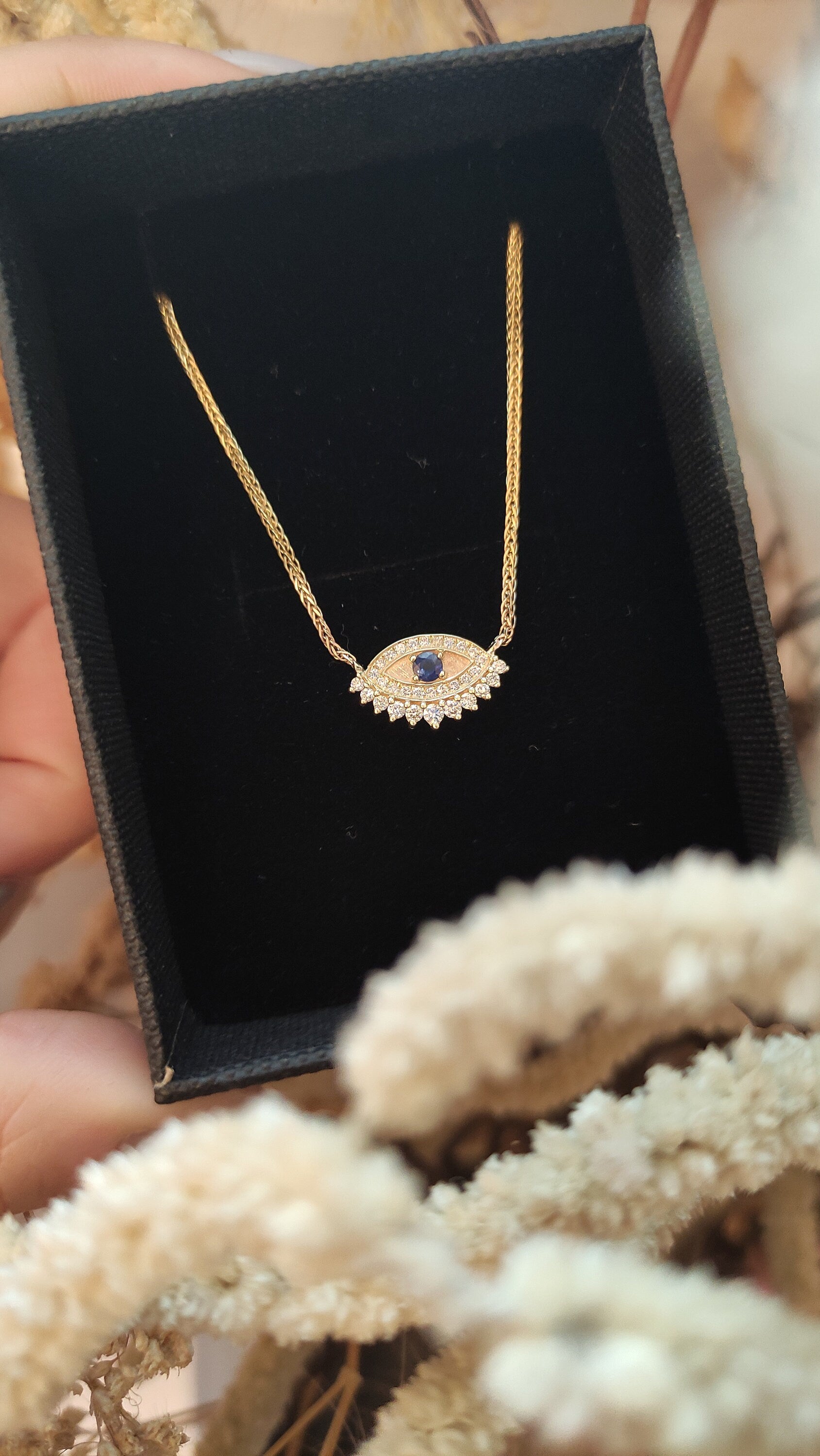 Evil eye 14K Gold diamond necklace