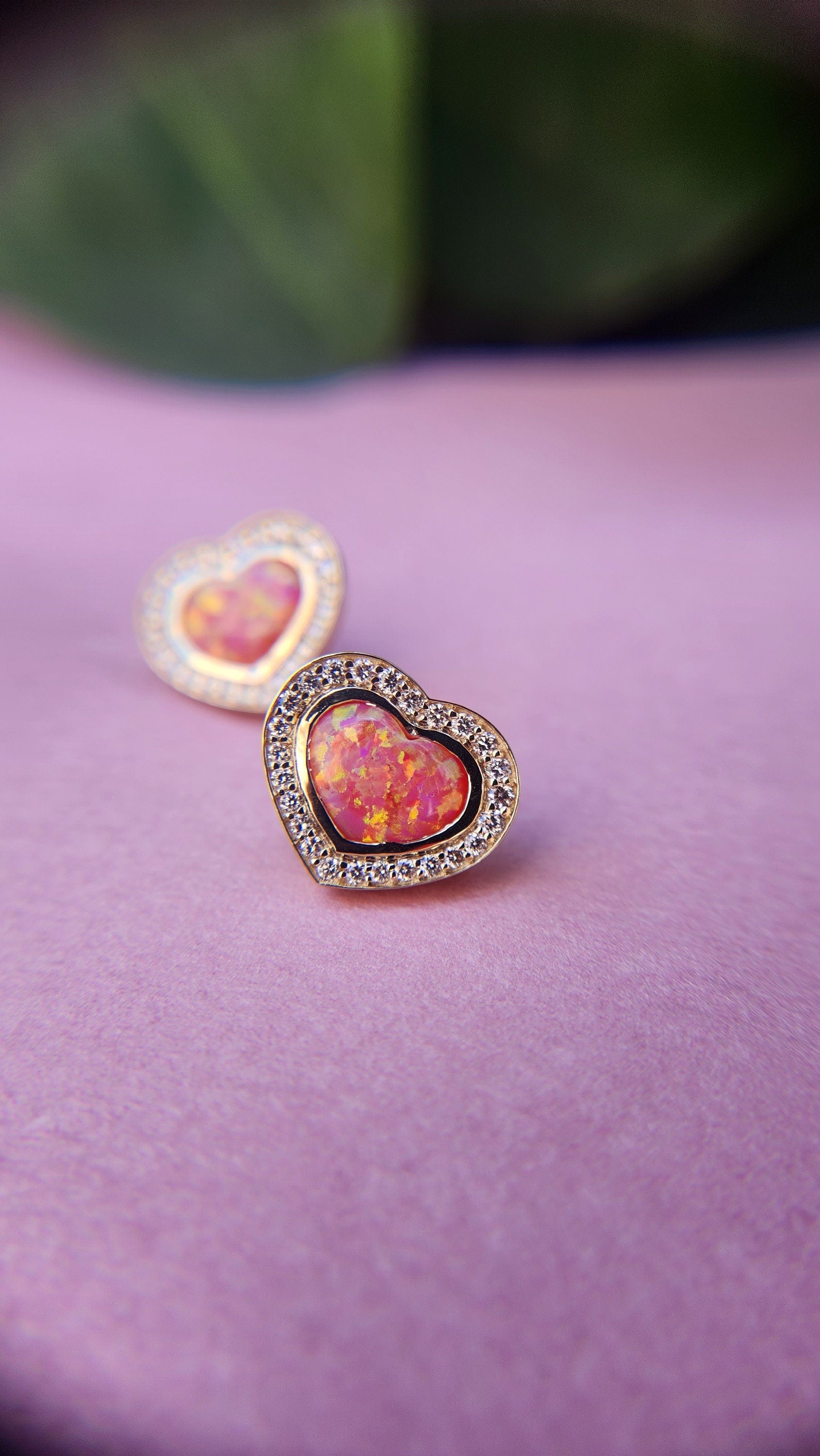 Heart shape opal halo earrings