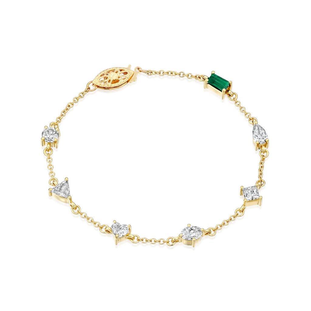 Multi shape diamonds station bracelet 14K solid gold