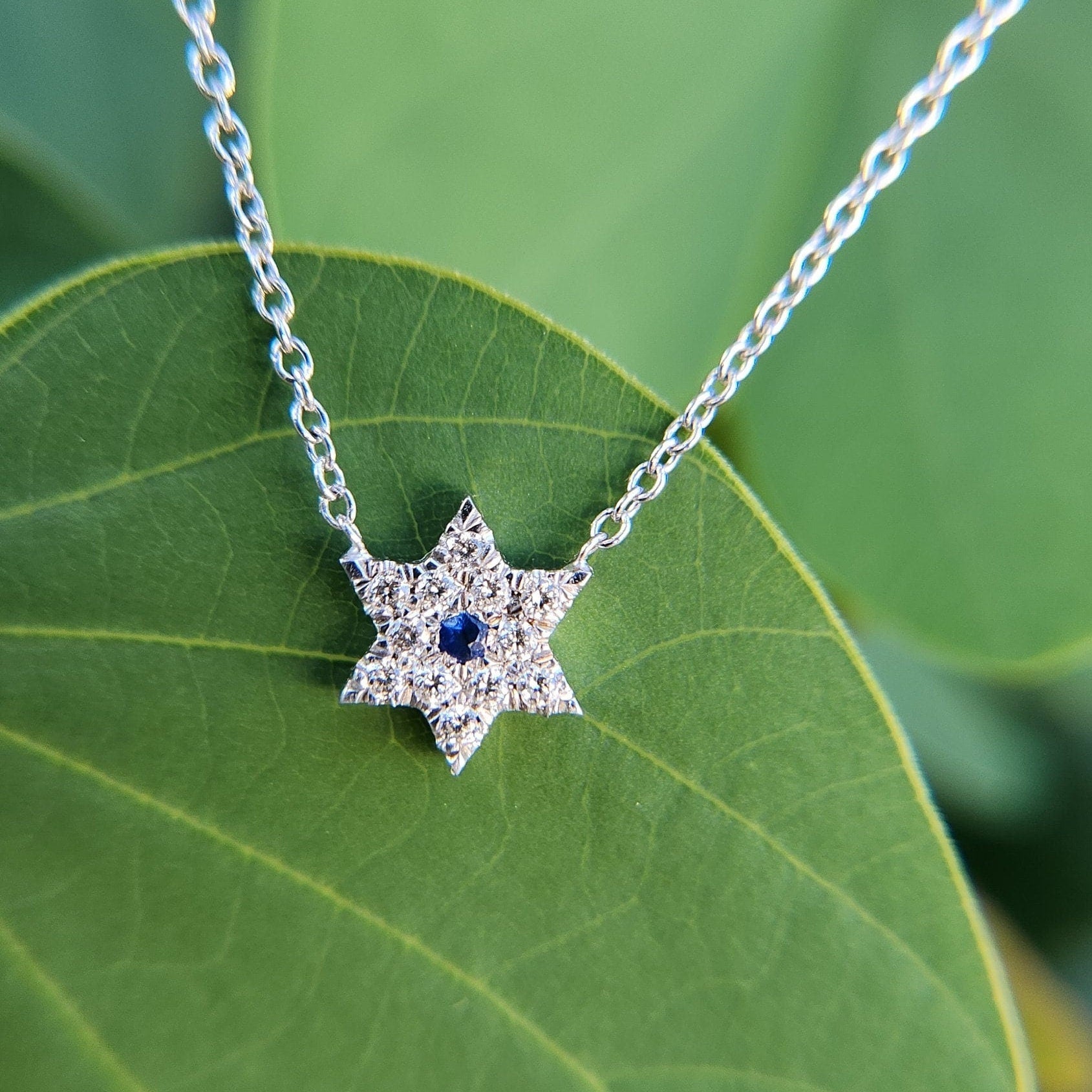 Diamond & Sapphire Magen David pendant