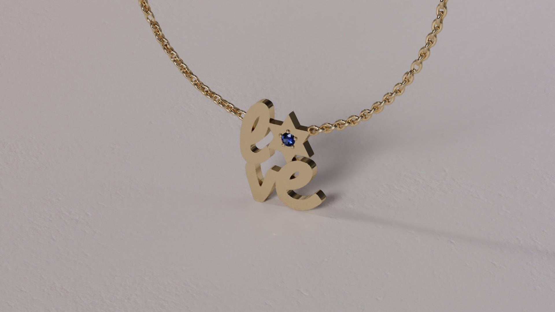 Blue Sapphire Magen David 14K solid gold pendant