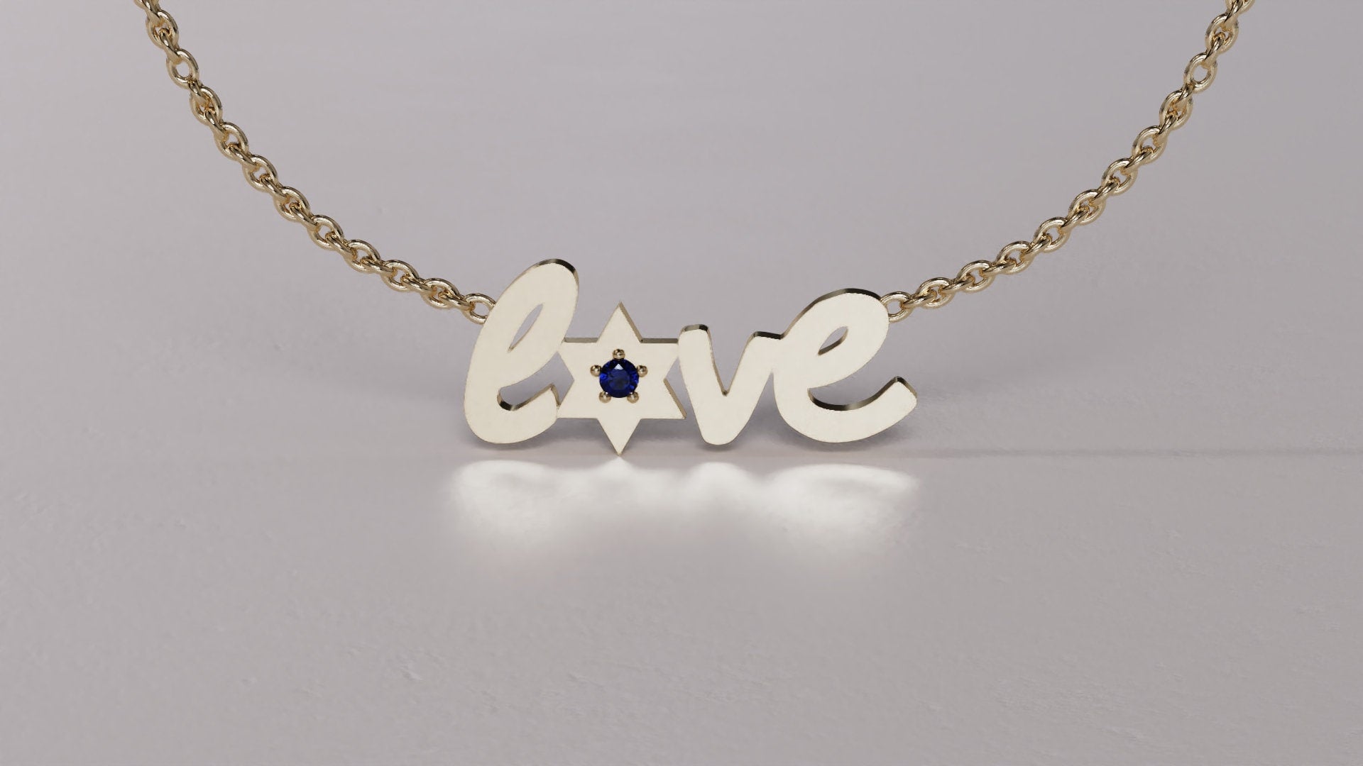 Blue Sapphire Magen David 14K solid gold pendant