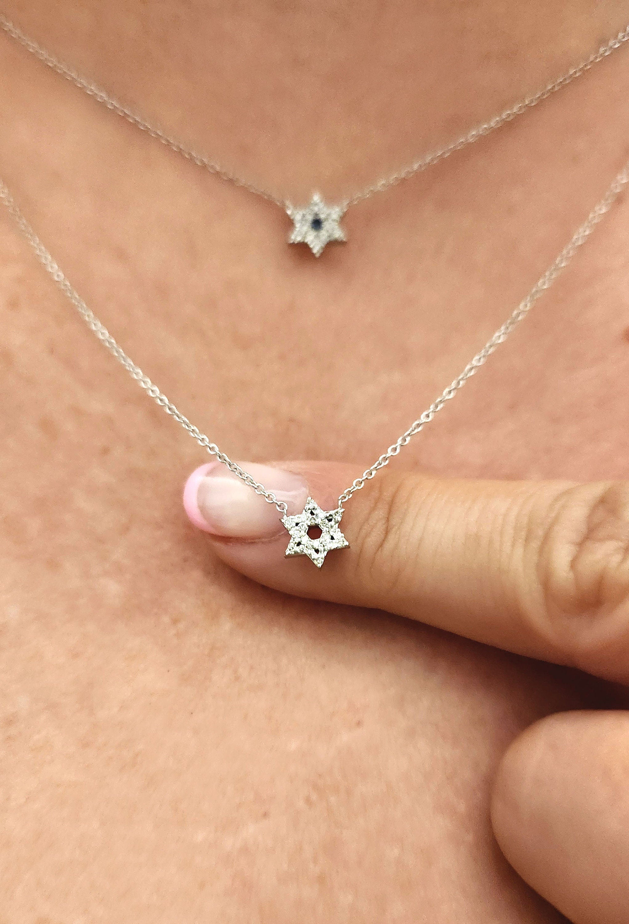 Tiny diamond Magen David necklace