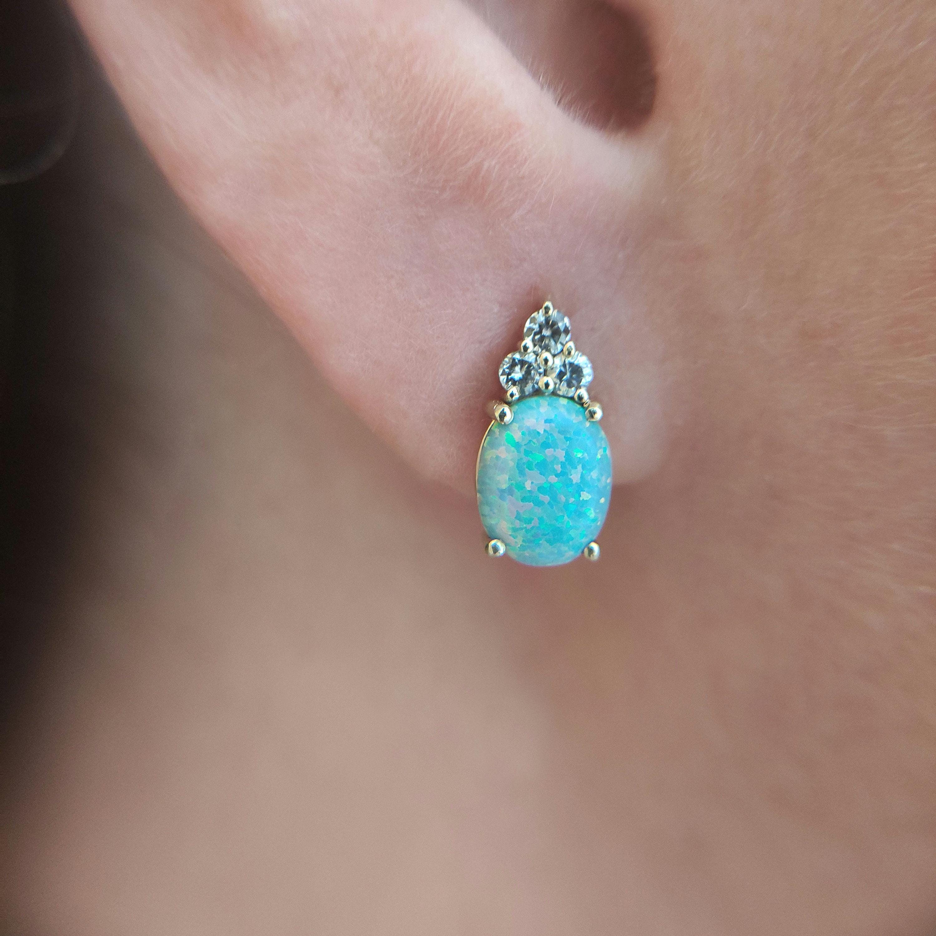 Mint green diamond opal earrings